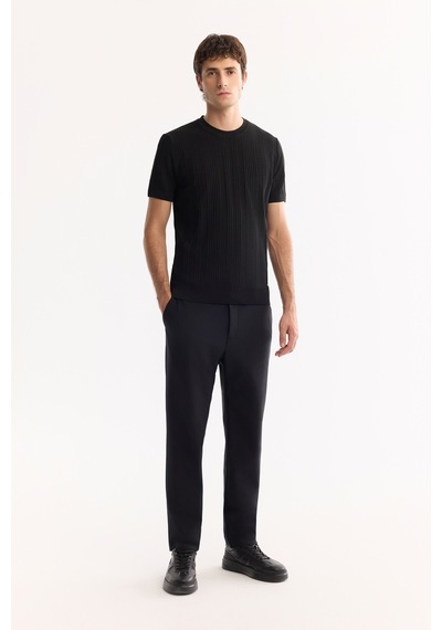 Avva Erkek Siyah Bisiklet Yaka Çizgili Triko Regular Fit T-shirt A52y5005