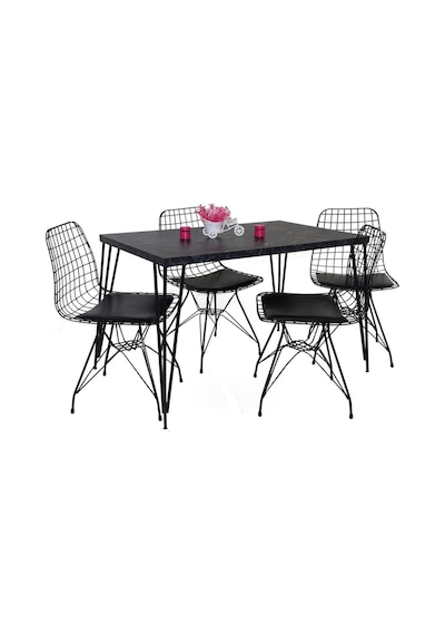 Avvio 60x120 Defne 4 Kişilik Yemek Masası Mutfak Masası Masa Sandalye Oval Kenar Siyah