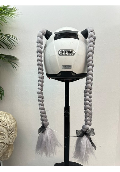 Motor & Motosiklet Gri Simli Çift Örgü Saç Kask Dış Aksesuarı Diğer