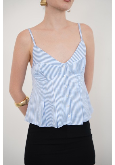 Verymoda Çizgili Askılı Bluz D2791 Mavi