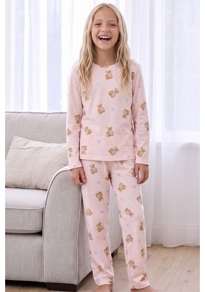 Siyah İnci Desenli Termal Kumaşlı Ultra Soft Yumuşak Örme Pijama Takımı 26226912 Pembe