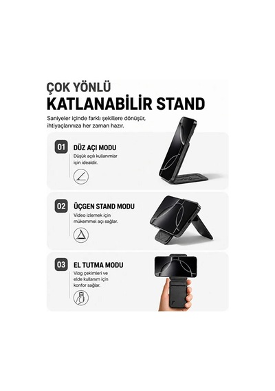 Magsafe Cüzdan Kartlık Güçlü Manyetik 360 Döner Standlı Telefon Kartlığı İphone Uyumlu Deri Cüzdan Siyah-14910