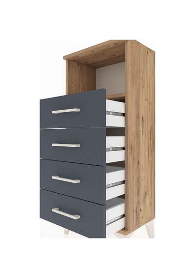 Arges Komodin Tek Raflı 4 Çekmeceli 44x30x106 Çam-antrasit Çam