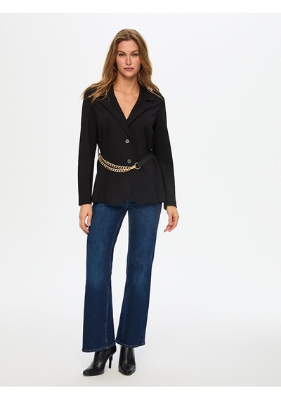 Faik Sönmez Kemer Detaylı Örme Blazer Ceket W26ckt034 Uw26ckt03410 Siyah