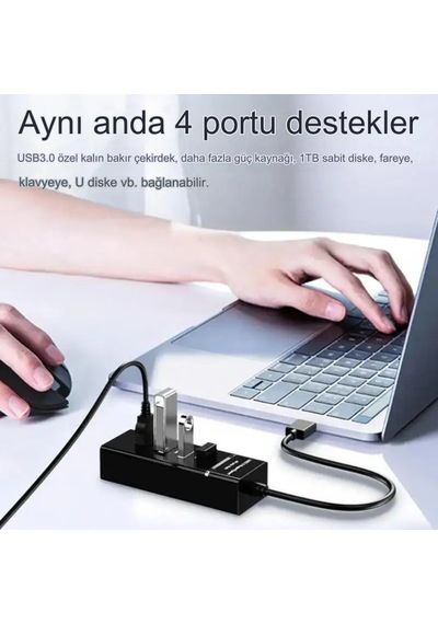Portatif 4 Girişli Usb Çoklayıcı Usb Hub 3,0 Laptop Uyumlu