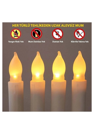 Dekoratif Led Mum Titreyen 12 Adet Alevsiz Konik Şekilli Kumndlı