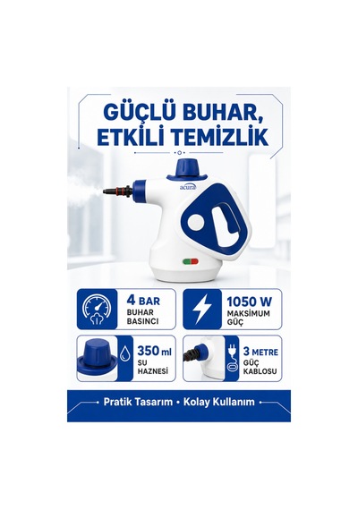 Acura AC-120 1050 W Moplu Buharlı Temizleyici + Mikrofiber Bez