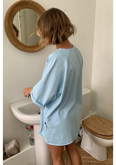 Mavi Oversize Basic Kadın Tişört Mavi