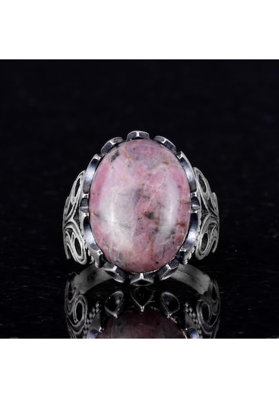 925 Ayar Katı Gümüş Erkek Yüzük - Doğal Taş Seçenekleri İle El Yapımı Tasarım Rhodonite Gümüş