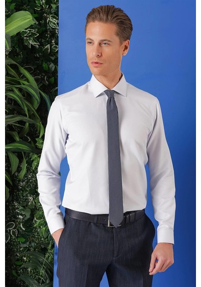 Efor Gk 719 Slim Fit Dokulu Pamuklu Klasik Mavi Gömlek Mavi