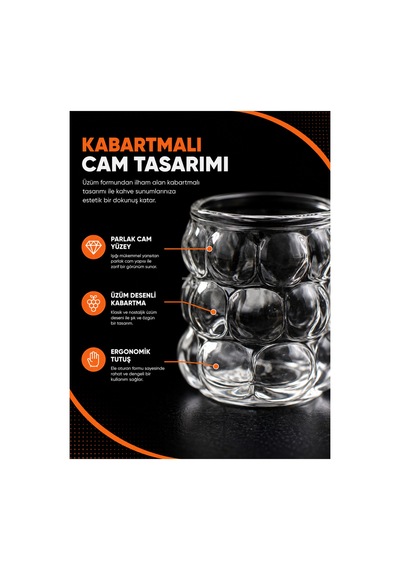 Dmr Home 6'lı Kahve Yanı Üzüm Bardak Mini Cam Su Bardağı Şeffaf Kahve Sunum Bardağı