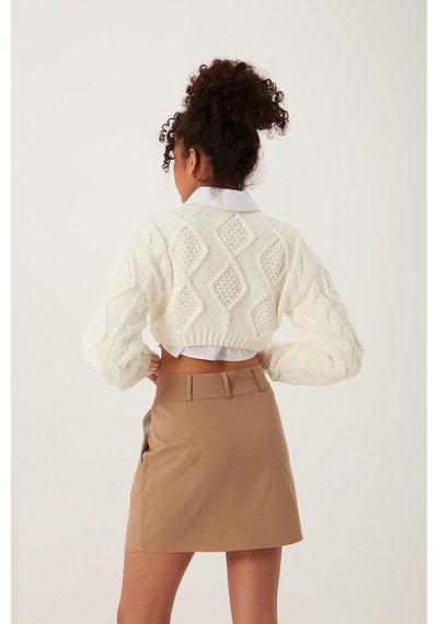 Quhox Kadın Triko Sweatshirt Krem