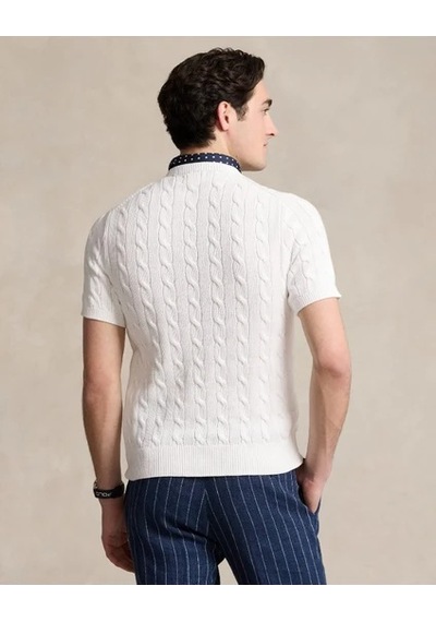 Polo Ralph Lauren Yuvarlak Yaka Saç Örgü Triko Beyaz