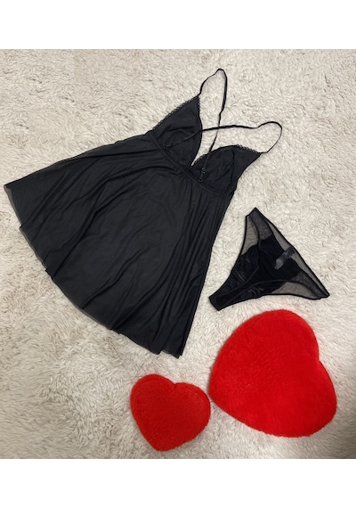 Siyah Dantel Detaylı Tül Babydoll Takım