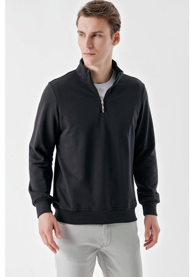 Slimfit Yarım Fermuarlı Dik Yaka 2 İplik Erkek Sweatshirt 001