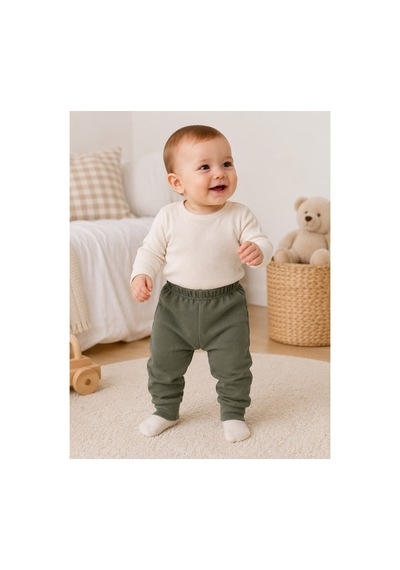 H&c Coolboy H&c %100 Pamuk Penye Bebek Tek Alt Pantalon 0-36 Ay haki