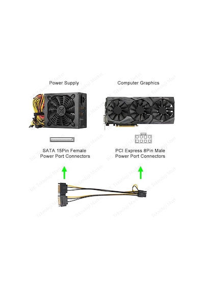 Pci-E Ekran Kartı Güç Kablosu 2 X 15Pin Sata Erkek To 8Pin6+2