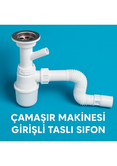 Koku Önleyici Çamaşır Makinesi Girişli Taslı Sifon - Dayanıklı
