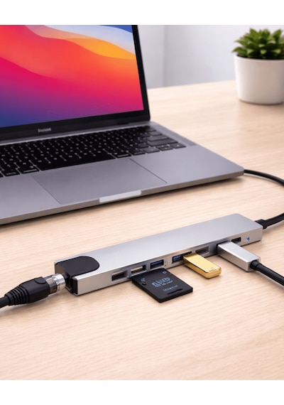 Shnstore Type C Hub Çoklayıcı 8 Port Usb Hdmı Rj45 Kart Okuyucu Shntknd0720
