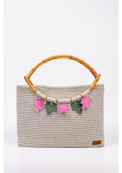 Fabric Craft Bag Gri Tığ Dokulu Bambu Saplı El Çantası Gri Gri