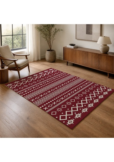Kartela Halı Nera Halı Kaymaz Taban Makinede Yıkanabilir Halı Bordo - 60 X 90 Cm