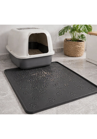 Kedi Köpek Mama Matı Havuzlu Yıkanabilir Kaymaz Evcil Hayvan Beslenme Matı Kedi Kumu Paspası 40x60