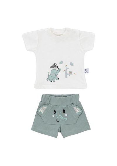 Gezenbebe Hero Kısa Kol Desenli Bebek T-shirt Ve Nakışlı Şort Seti Yeşil