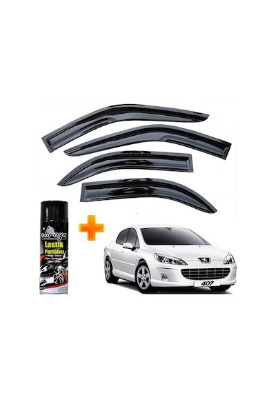 Peugeot 407 Mügen Cam Rüzgarlığı Sedan 2004 - 2010 Arası 4 Lü Takım +500ml Lastik Parlatıcı