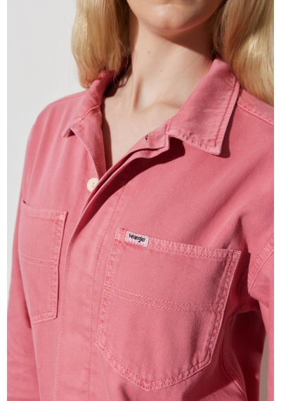 Kick Flare Regular Fit Normal Kesim Gömlek Yaka Geniş Paça Pembe Tulum W237XMP63 Pembe