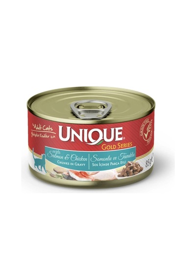 Unıque Gold Series Somonlu & Tavuklu Konserve Yaş Kedi Maması 85 Gr Sos Içinde Parça Etli 12 Adet