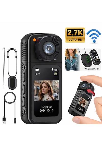 2.7k Ultra Hd Mini Aksiyon Kamera Manyetik Tasarım Döner Lens Wi-fi Uygulama Destekli