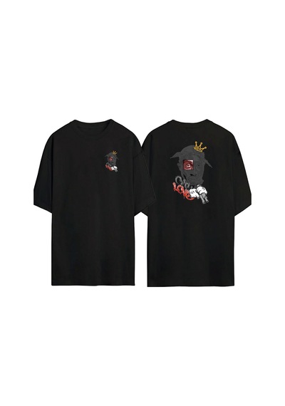 Thewert Unisex Tupac One Love Ön Arka Baskılı Sıyah Oversize T-shirt Siyah