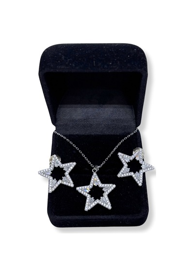 Oya Silver Beyaz Zirkon Taşlı İri Yıldız Gümüş Set&takım
