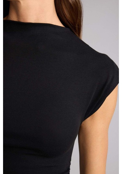 Defacto Bodycon Vücudu Saran Ribana Mini Elbise H5756ax26spbk81 Siyah-bk81