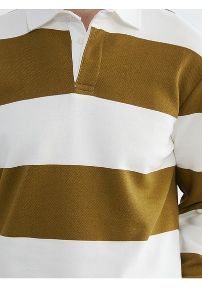 Lcw Vision Yeşil Polo Yaka Çizgili Erkek Sweatshirt