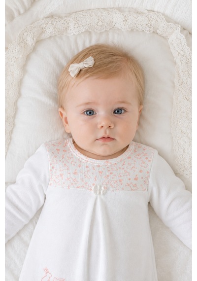 Babyhola Tavşan Desenli %100 Pamuk Modal Patikli Bebek Tulumu 15232 Ekru