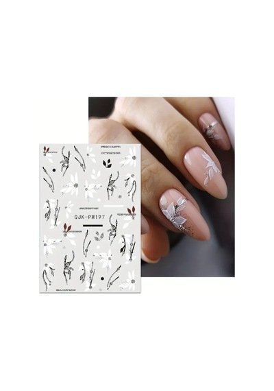 Nailist Siyah Beyaz Serisi - Gümüş Simli Yapışkan Tırnak Sticker Tırnak Dövmesi Nail Art