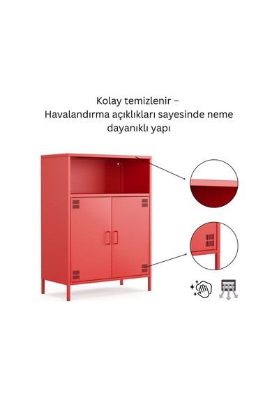 Pera Metal Dolap 2 Kapılı, Açık Raflı 80,50 X 40 X 109,50 Cm - 9 Renk Seçeneği Bulunmaktadır Ral 3020 Kırmızı