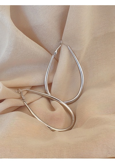 Damla Model Halka Silver Renk Çelik Küpe 6cm Gümüş