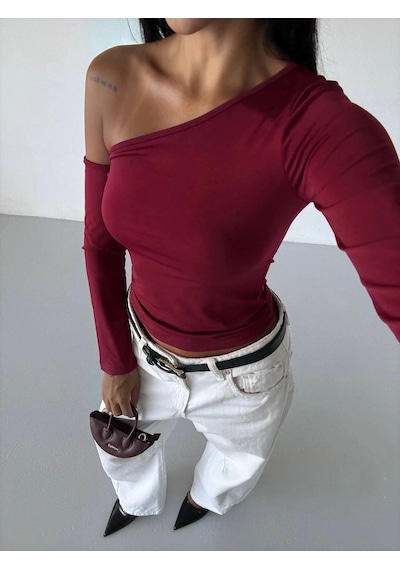 Kazax Omuz Detaylı Kollu Bluz Bordo F2336 Bordo