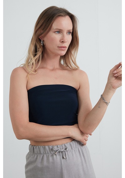 Fullamoda Basic Yanları Drapeli Straplez Büstiyer Lacivert