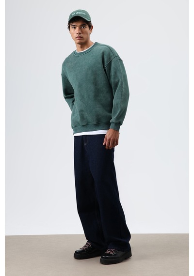 Vamos Basic Oversize Yıkamalı Sweatshirt Nefti