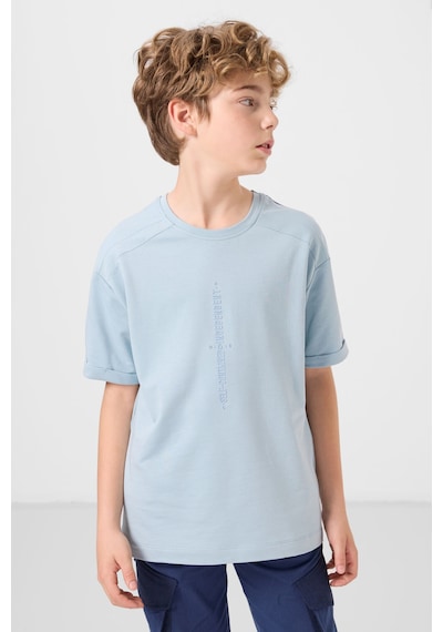 Tommylife Açık Mavi Pamuklu Yumuşak Dokulu Oversize Baskılı Erkek Çocuk T-shirt - 11301 Açık Mavi