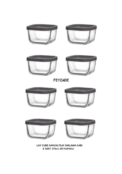 Feyzade Cube Kahvaltılık Saklama Kabı Seti 8 Adet 270cc Gri Kapaklı Cub-225 Karışık