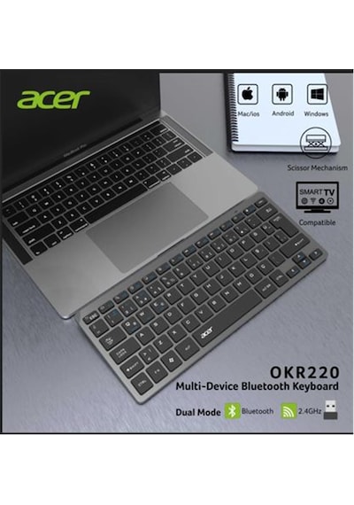 Acer Okr220 Multidevice Dual Mode 2.4ghz Bluetooth Klavye Siyah
