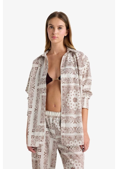 Defacto Regular Fit Şal Desenli Plaj Gömleği-fall İn Love F8334ax25hsbn166 Kahve
