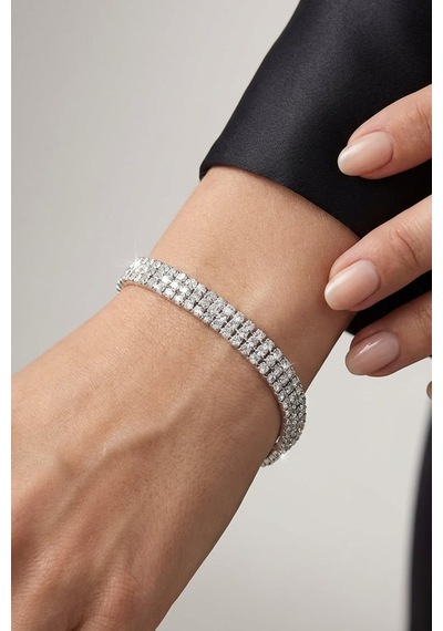 Valmont Accessories 16+2 Cm Ayarlanabilir Beyaz Taşlı Işıltılı 3 Sıra Su Yolu Kadın Bileklik Gümüş
