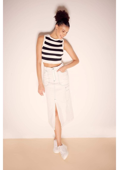 Defacto Coool Kargo Fit Poplin Midi %100 Pamuk Etek A8605AX23SMWT32 Beyaz