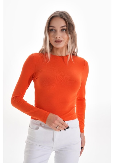 Likralı Pamuk Tişört-slim Fit -turuncu Turuncu