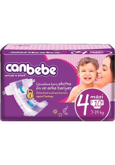 Canbebe Bebek Bezi Kilit Sistemli 4 Numara Maxi Deneme Paketi 10 Adet
